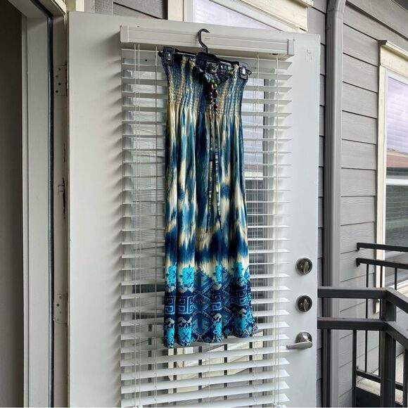 Jon & Anna Small Summer South of the Border Smocked Halter Beaded Tie Sundress - Picture 6 of 10